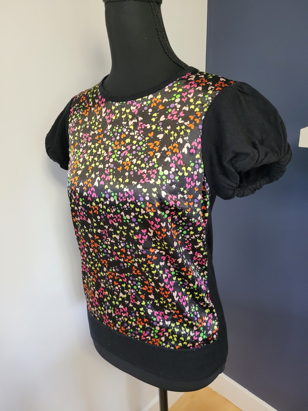 Ted Baker Sophiey Floral Print Mixed Media Puff Sleeve Bow Back Top - Sz 1 (S) - Picture 8 of 11
